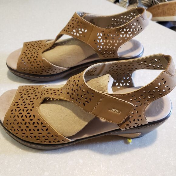 JBU By Jambu Women’s Chloe Peep Toe T-Strap Vegan Wedges Memory Foam Sz 10 - Picture 4 of 8